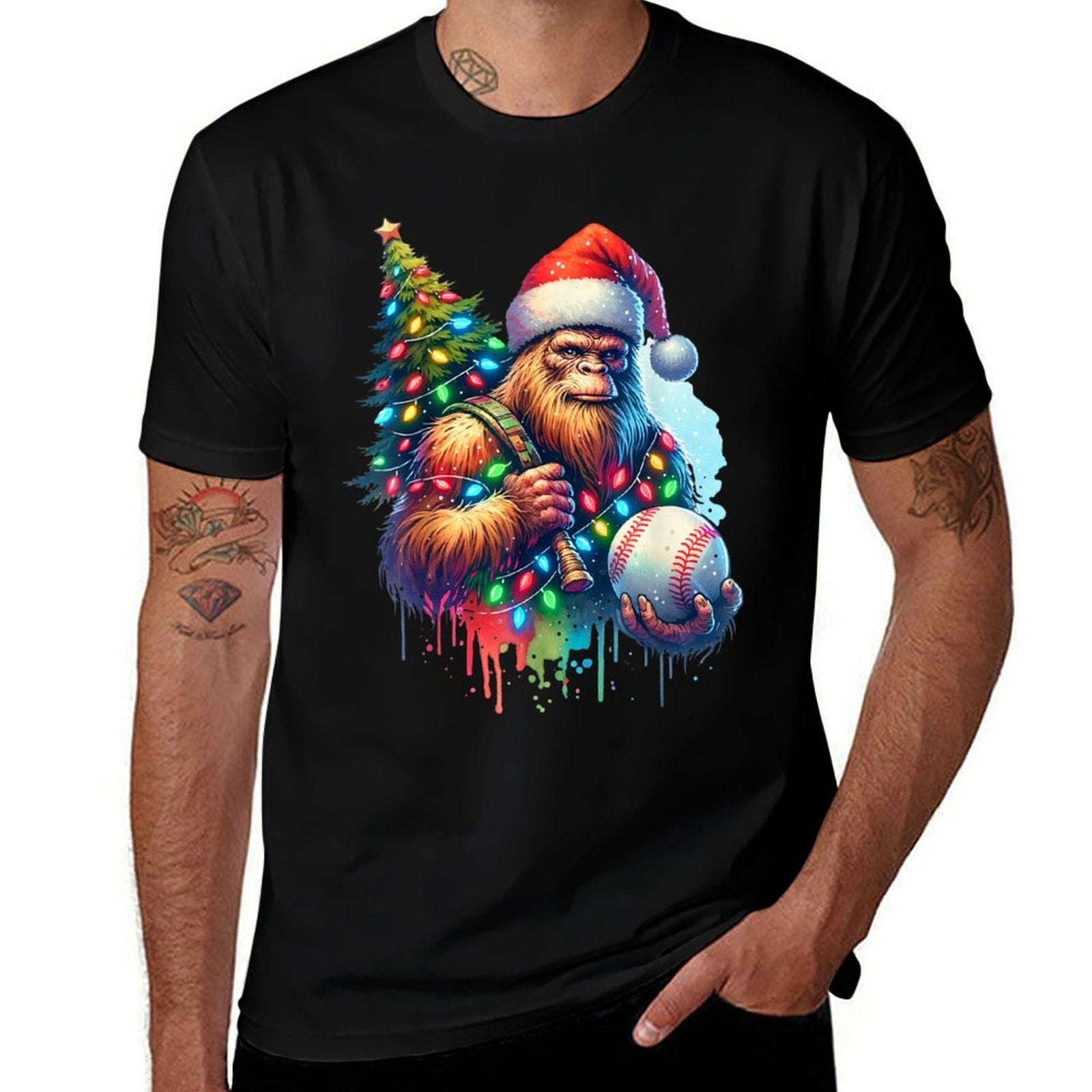Baseball Bigfoot Christmas Xmas Sasquatch Baseball  Summer-ready Fabric T-Shirt