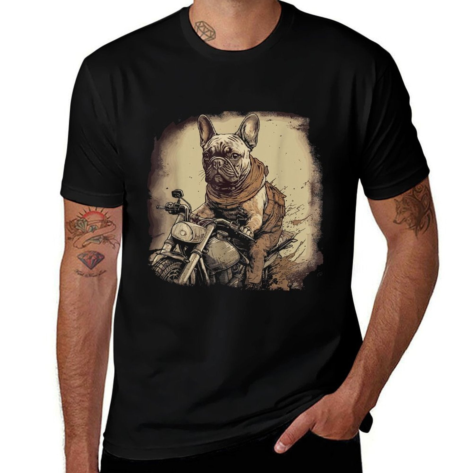 Funny Vintage French Bulldog Biker French Bulldog Motorcycle for Men Women  Oversized Silhouette T-Shirt
