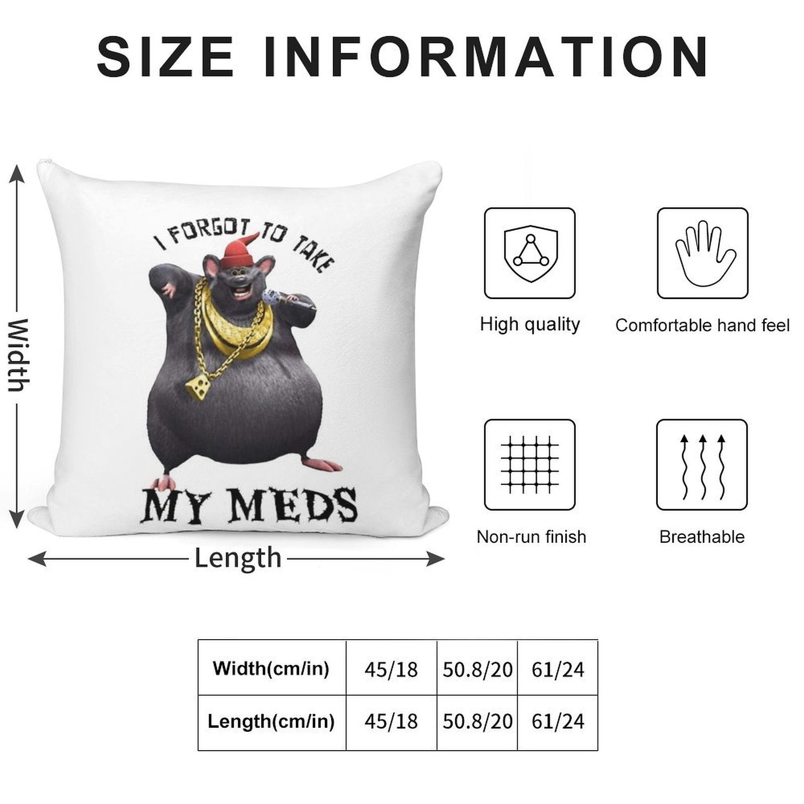 Biggie Cheese I Forgot to Take My Meds Soft Durable Construction Throw Pillow