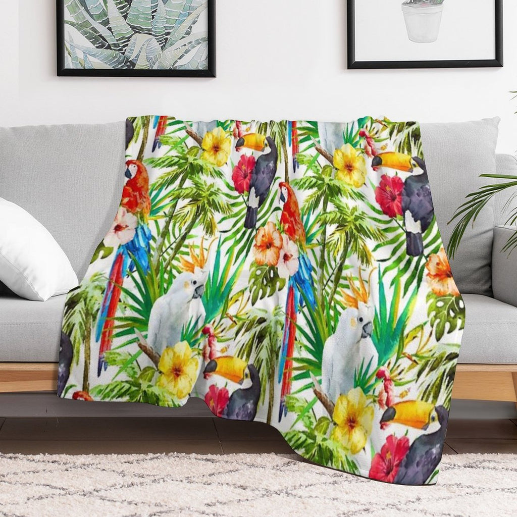 Tropical Parrot, Cockatoo And Toucan Rainforest Durable Throw Blanket