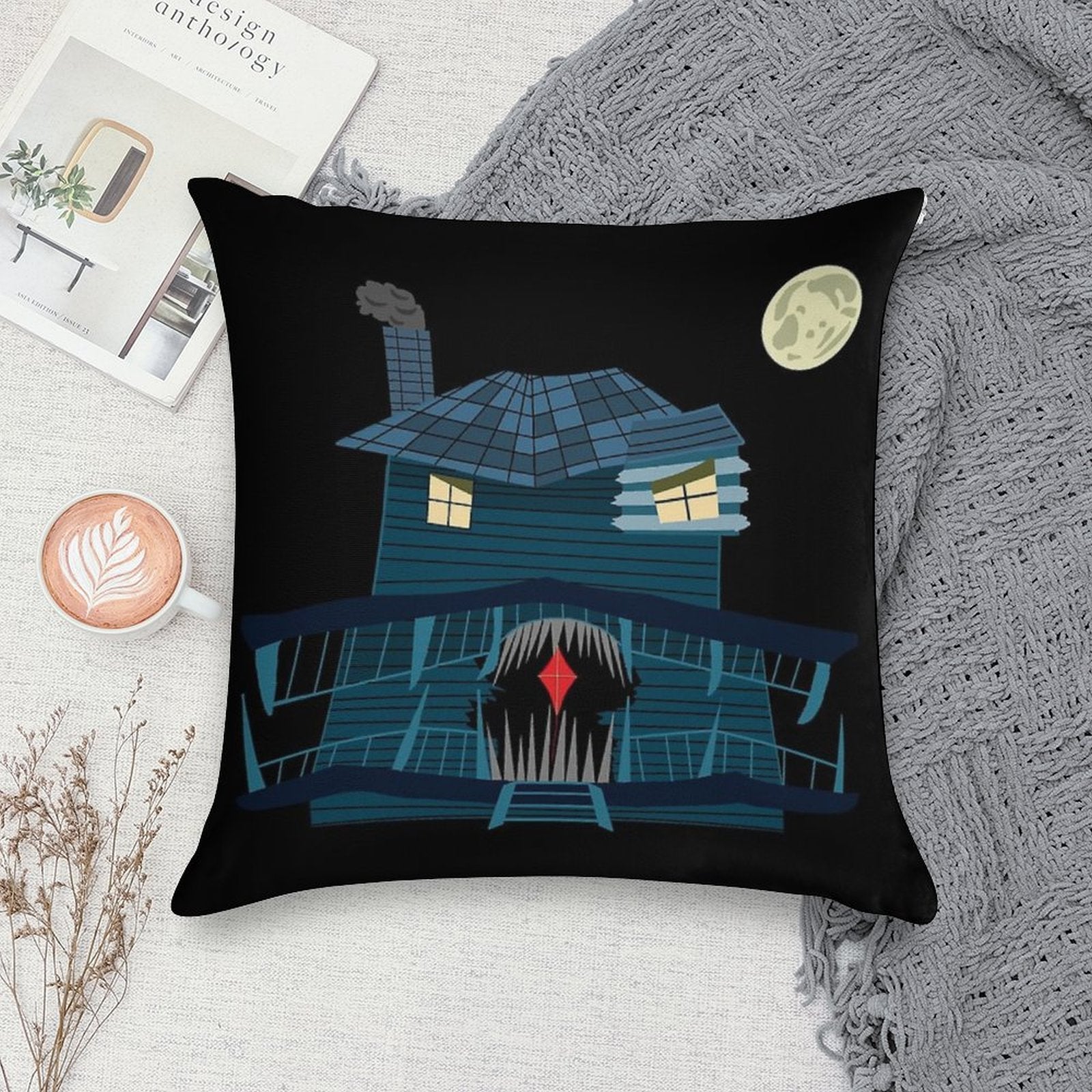 Monster House at Night Soft Easy Maintenance Throw Pillow