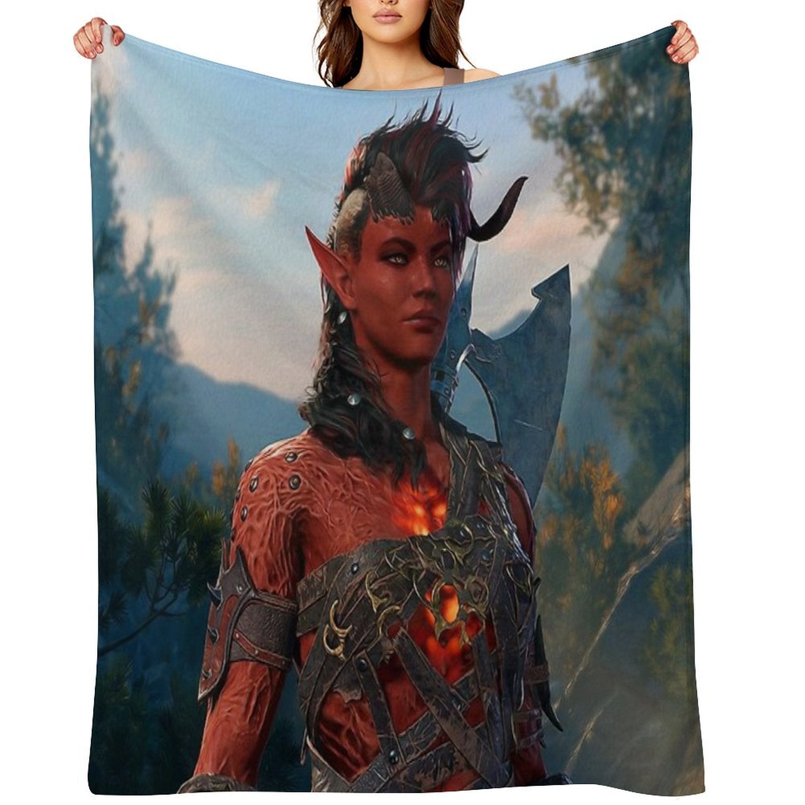 Karlach The Tiefling Barbarian Adventurer Machine-washable Throw Blanket