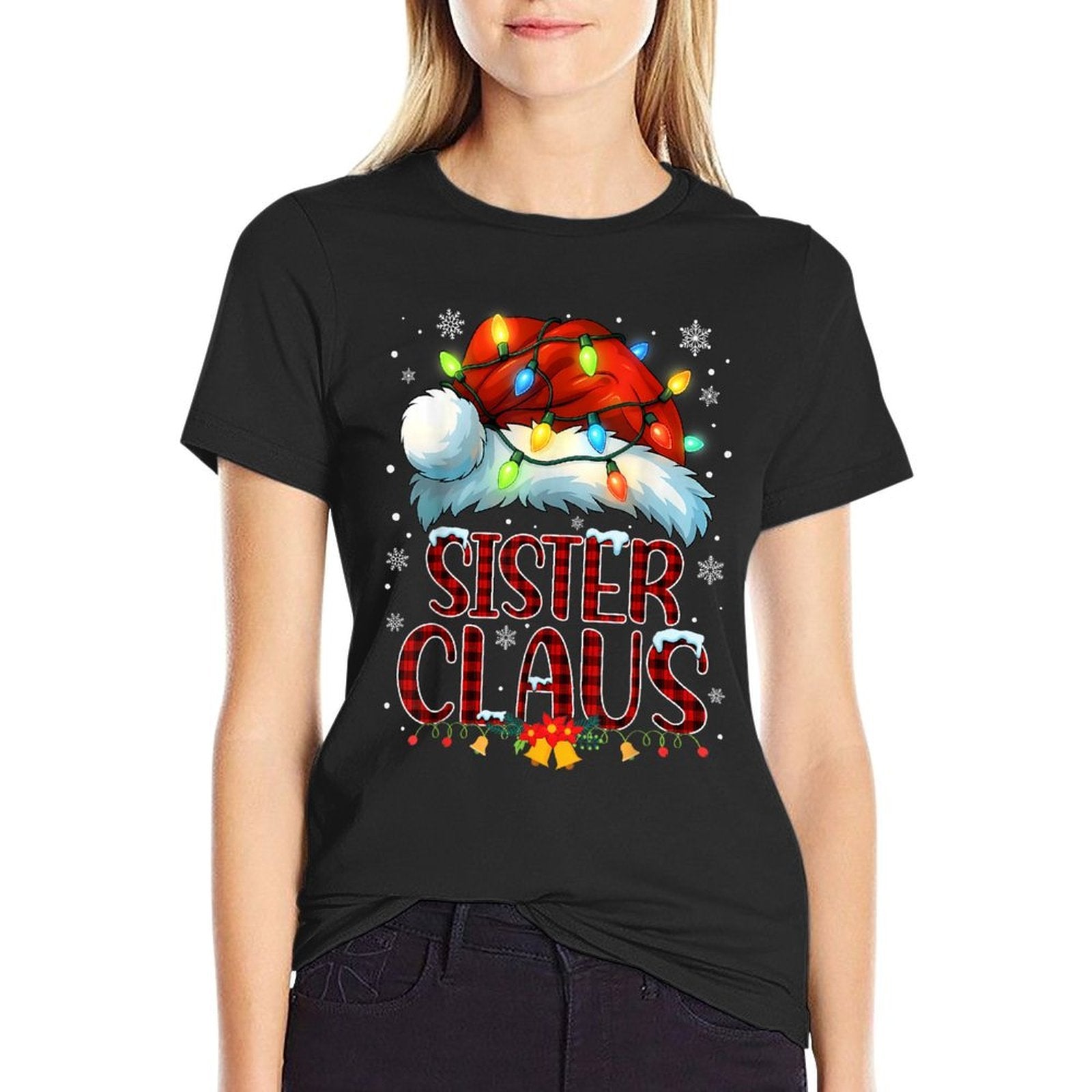 Christmas Hat Lights Pajama Sister Claus Family Matching  Stretchy T-Shirt