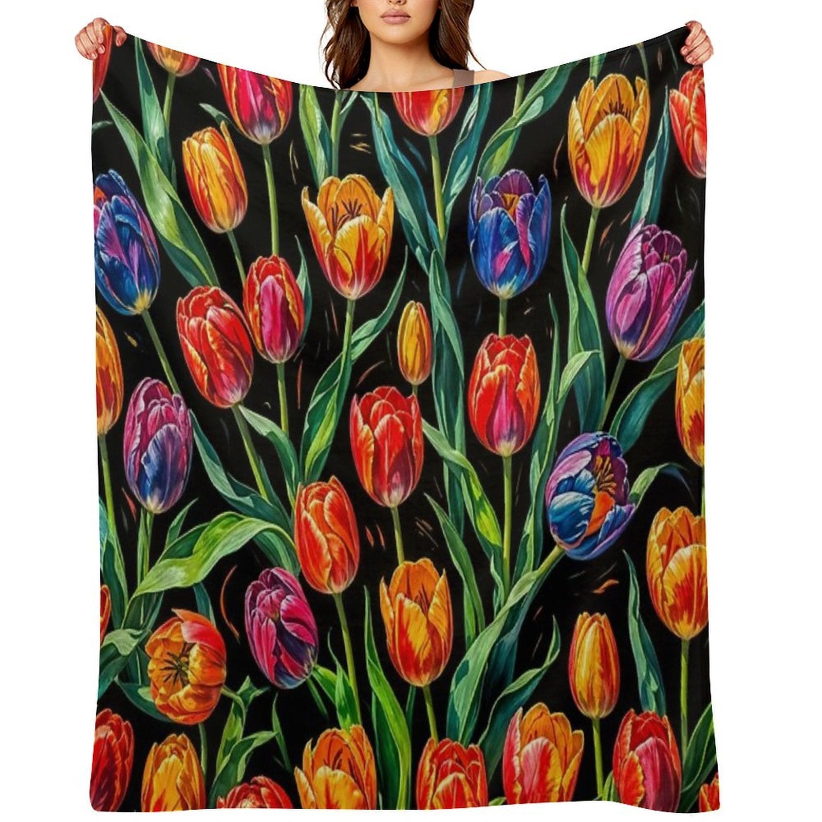 Vibrant Floral on Dark Backgound 1 Multi-functional Throw Blanket