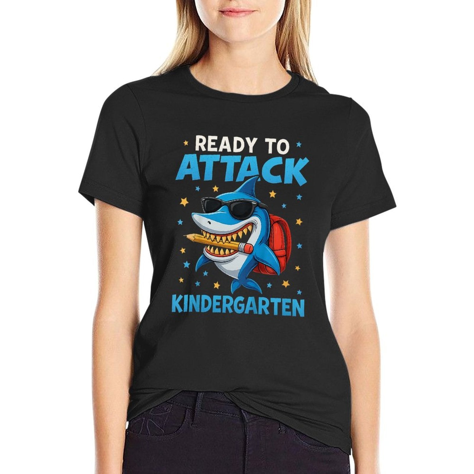Ready to Attack Kindergarten Funny Back to School Shark  Eco-friendly Material T-Shirt