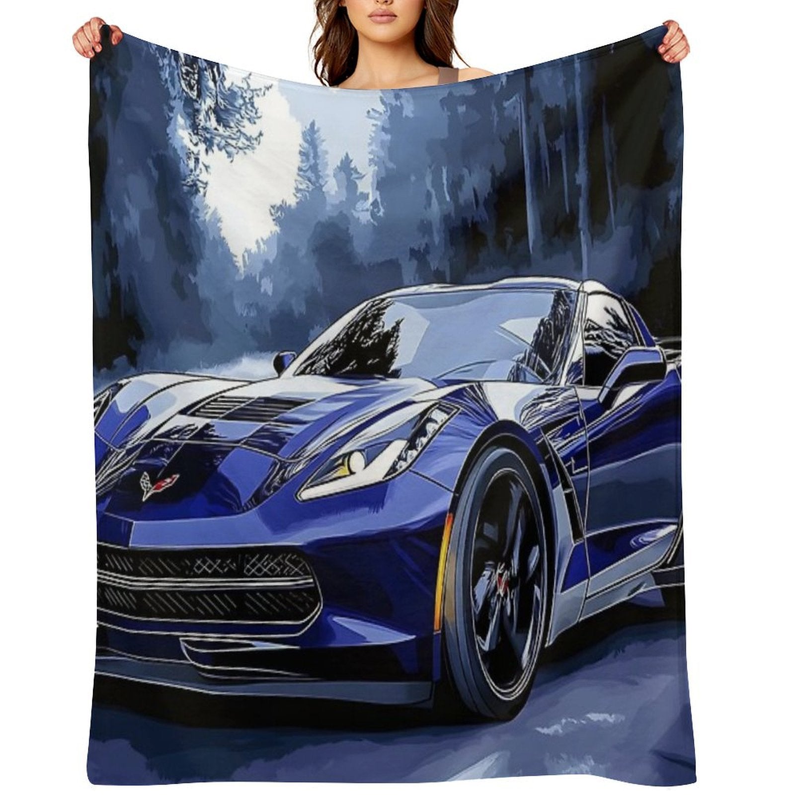 Digital Pop Art – Blue Chevrolet Corvette Stingray C7 VII Premium Throw Blanket