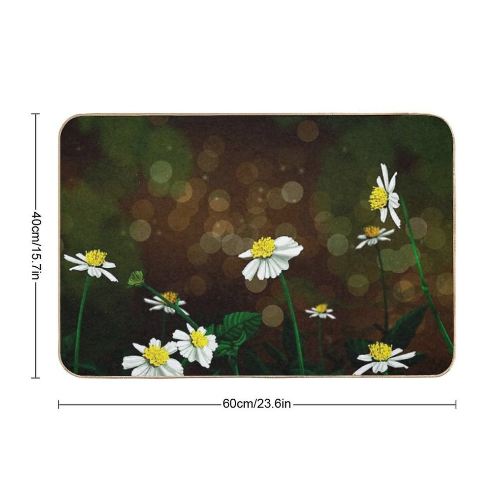 White Flowers  Easy Maintenance Bath Mat