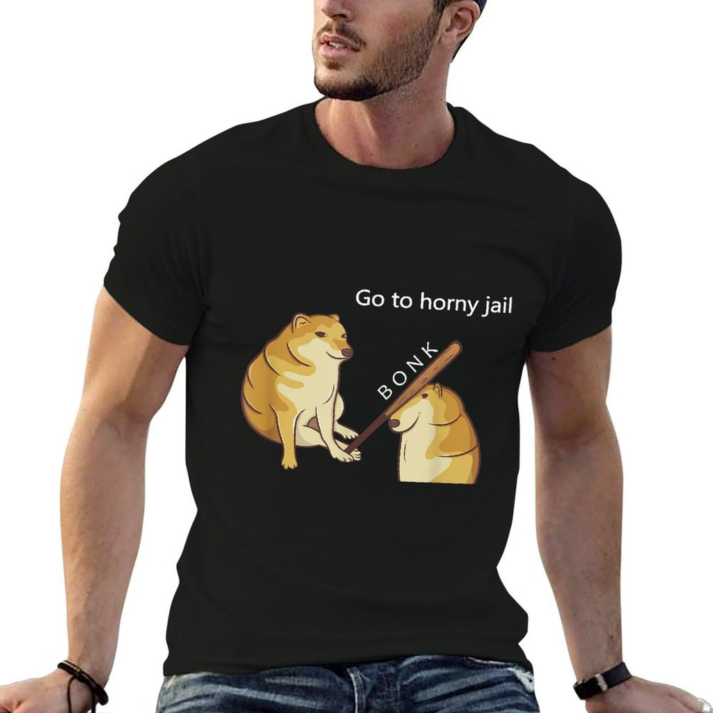 Go to Horny Jail - Cheems Doge Meme for Men Women  Cotton T-Shirt