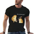 Go to Horny Jail - Cheems Doge Meme for Men Women  Cotton T-Shirt
