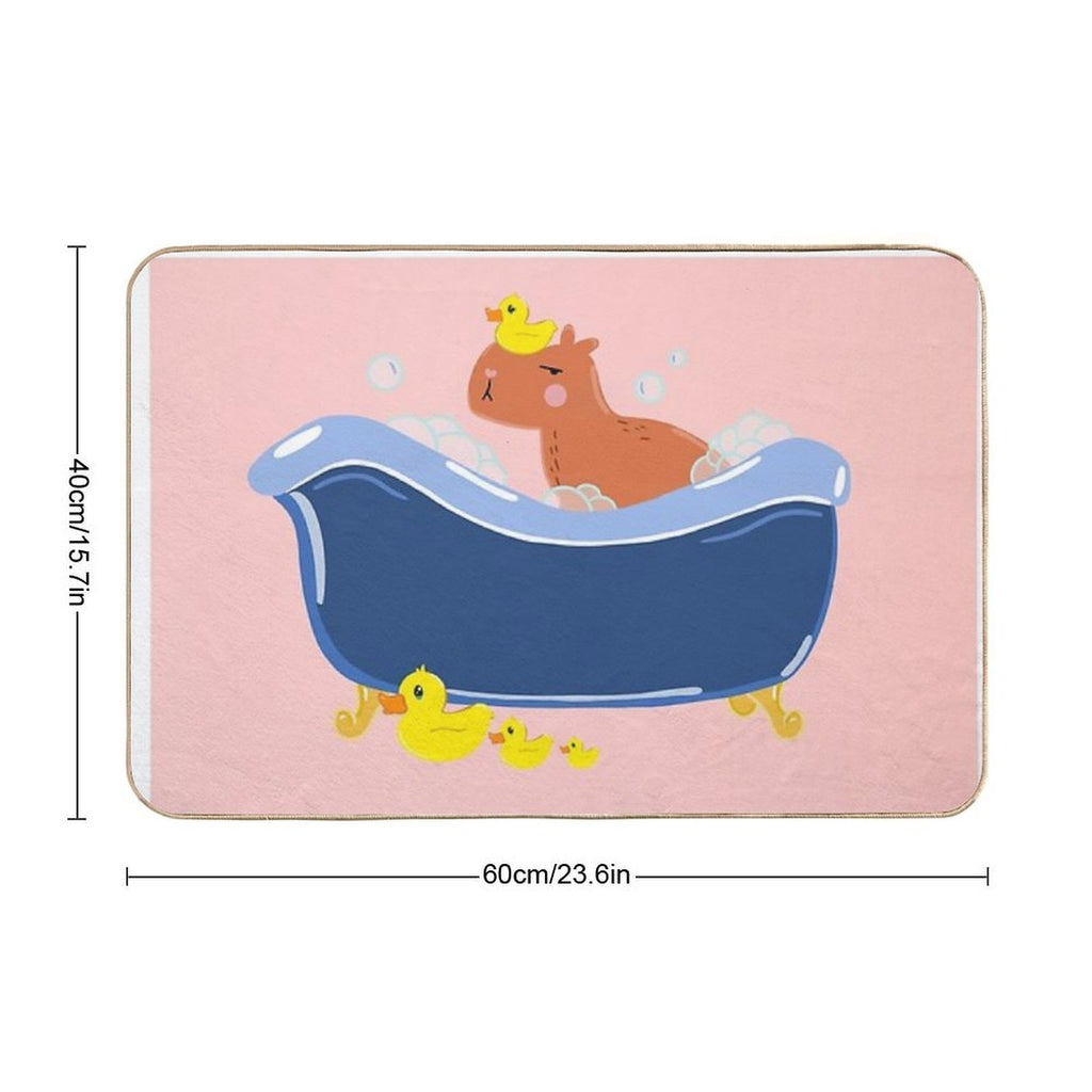Capybara Taking A Bubble Bath with A Rubber Duck  Versatile Bath Mat
