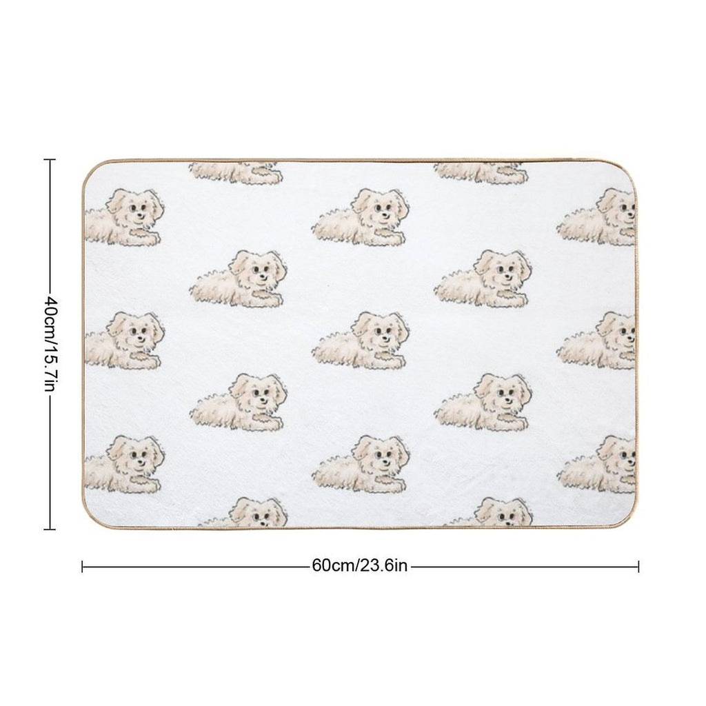 Cute Fluffy Puppy – Hand-Drawn Kawaii Dog Illustration in Pastel Style  Eco-Friendly Bath Mat