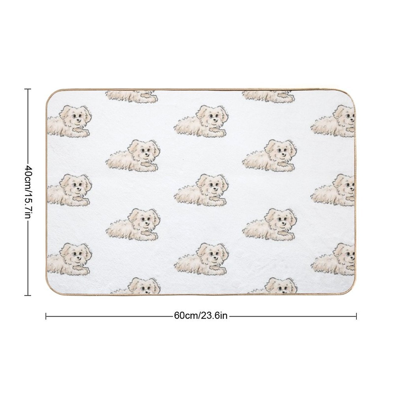 Cute Fluffy Puppy – Hand-Drawn Kawaii Dog Illustration in Pastel Style  Eco-Friendly Bath Mat