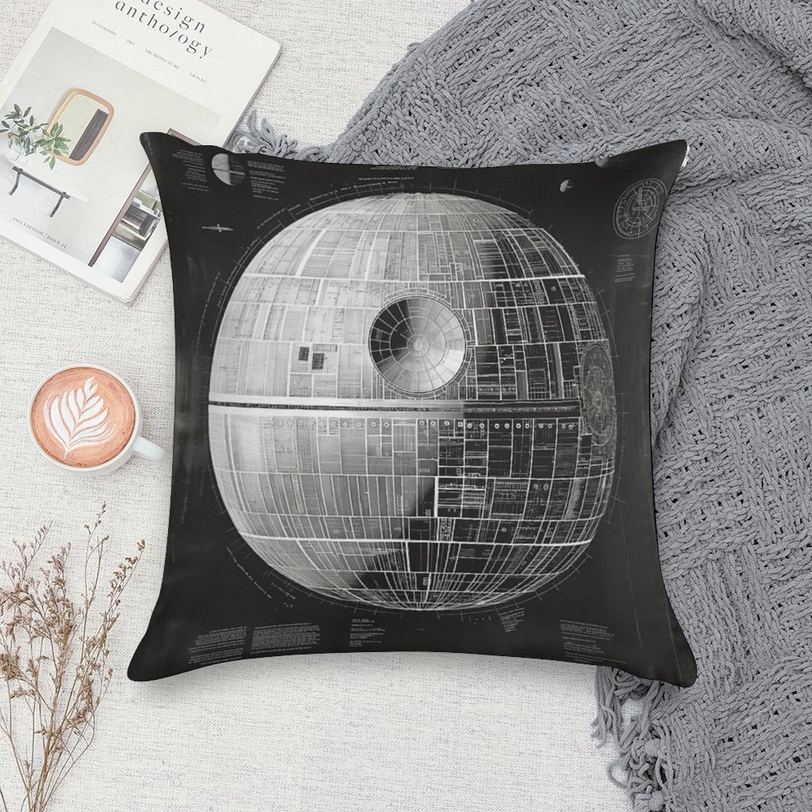 Death Star Blueprint Starship Fan Art Soft Style Accent Throw Pillow