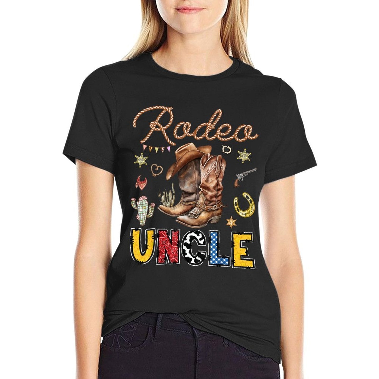Rodeo Uncle Western Cowboy Birthday Matching Family  Oversized Silhouette T-Shirt