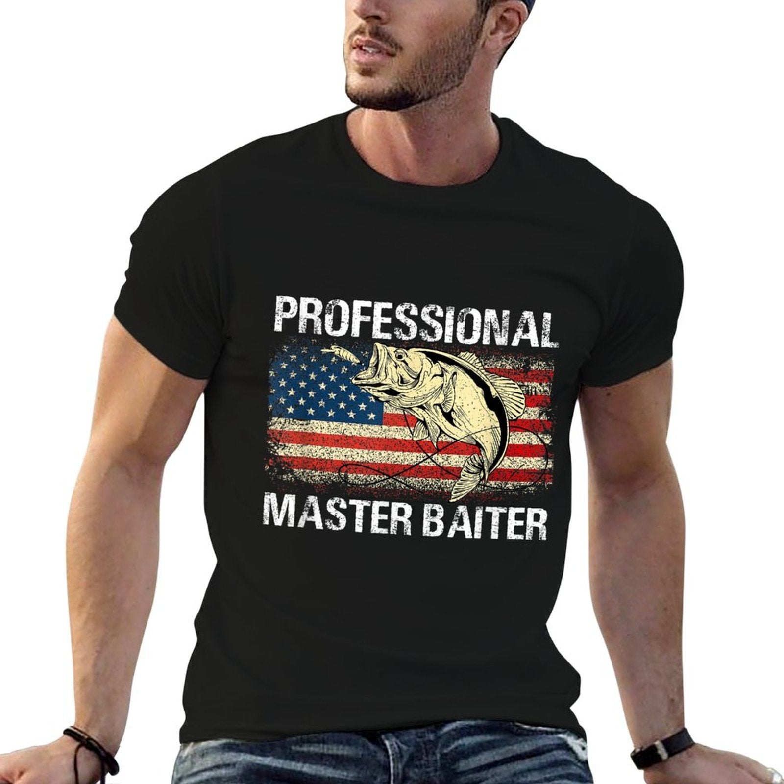 Professional Master Baiter Retro American Funny Fishing  Durable T-Shirt