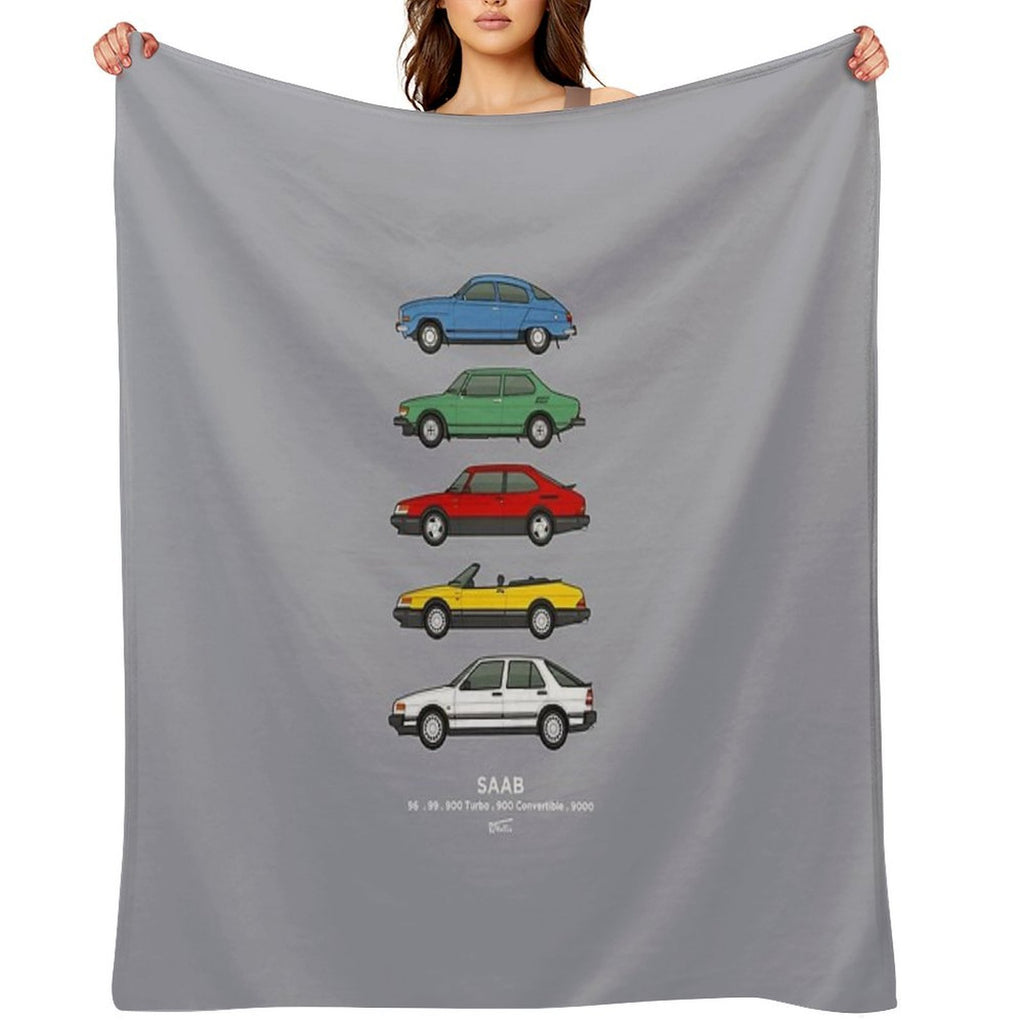 Saab Classic Car Outline Illustration Multi-functional Throw Blanket
