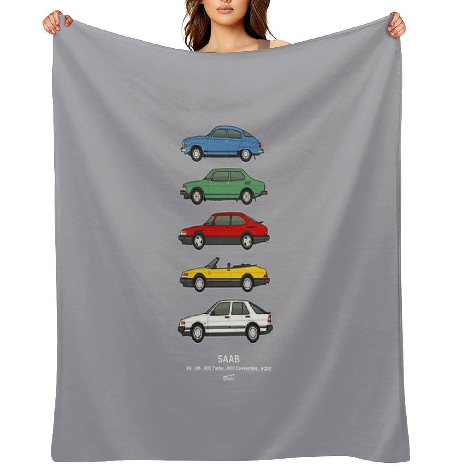 Saab Classic Car Outline Illustration Multi-functional Throw Blanket