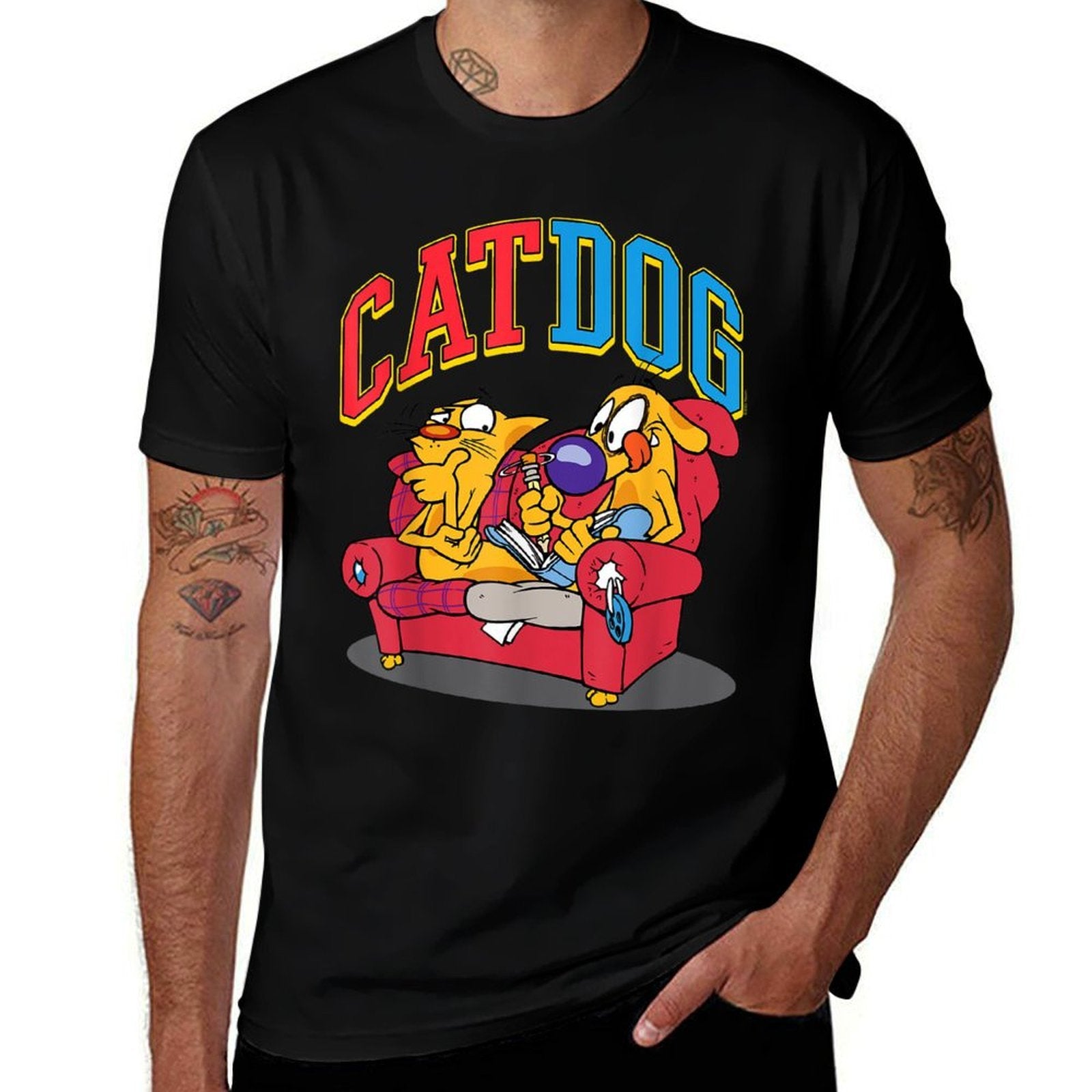 CatDog Hanging Out Retro Cartoon for Men Women Girls Kids  Versatile T-Shirt