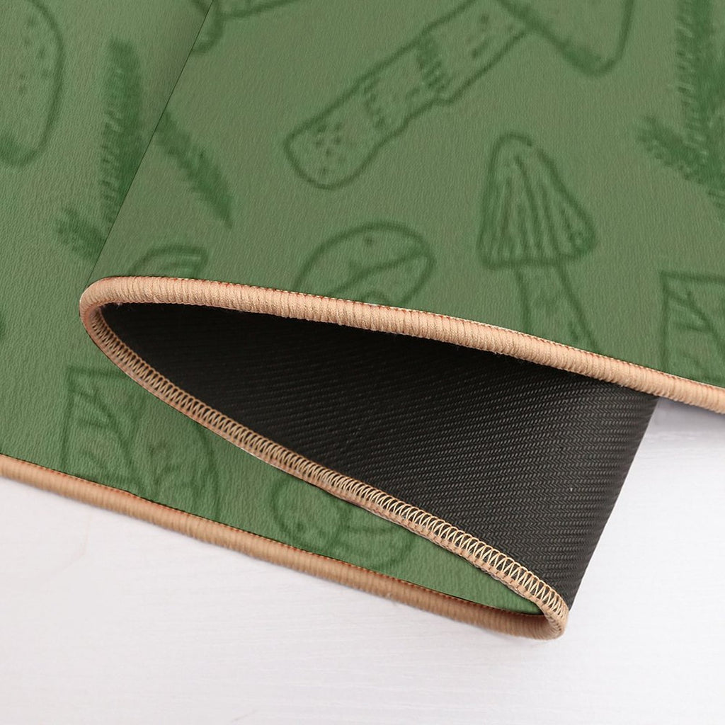 Autumn Mushrooms Green Monochrome  Repositionable Bath Mat