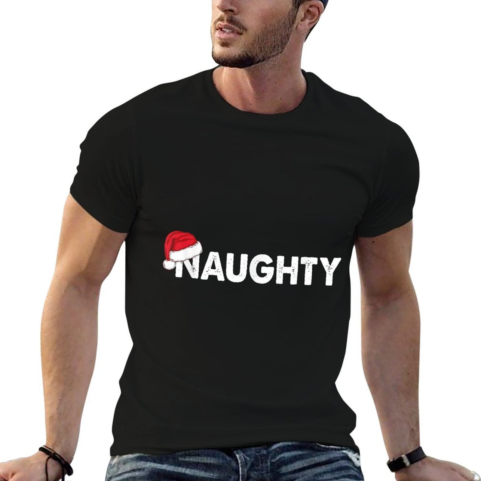 Couples Naughty Or Nice Black Naughty Or Nice Matching Christmas Couples - Small - Unisex-Adults  Wrinkle-resistant T-Shirt