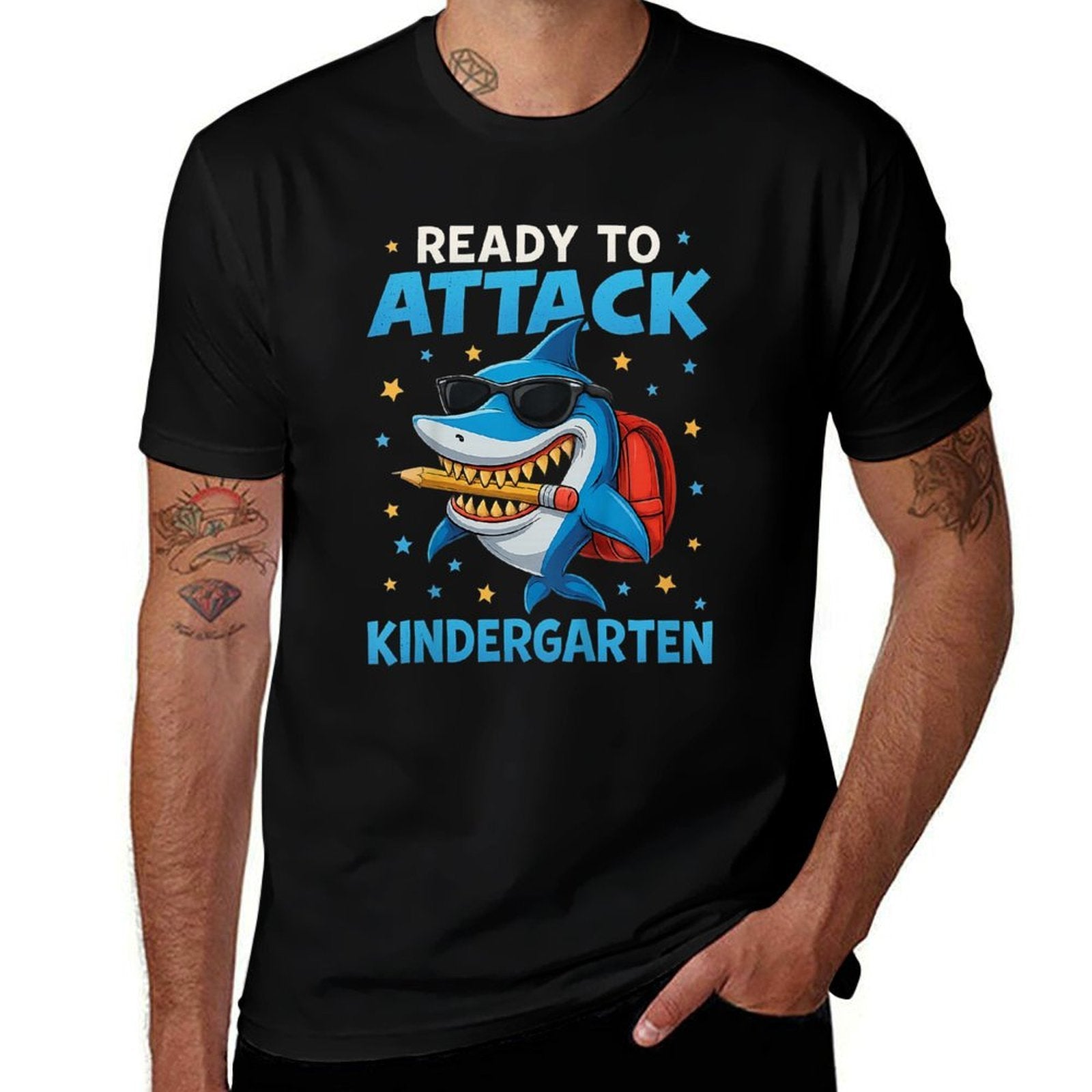 Ready to Attack Kindergarten Funny Back to School Shark  Eco-friendly Material T-Shirt