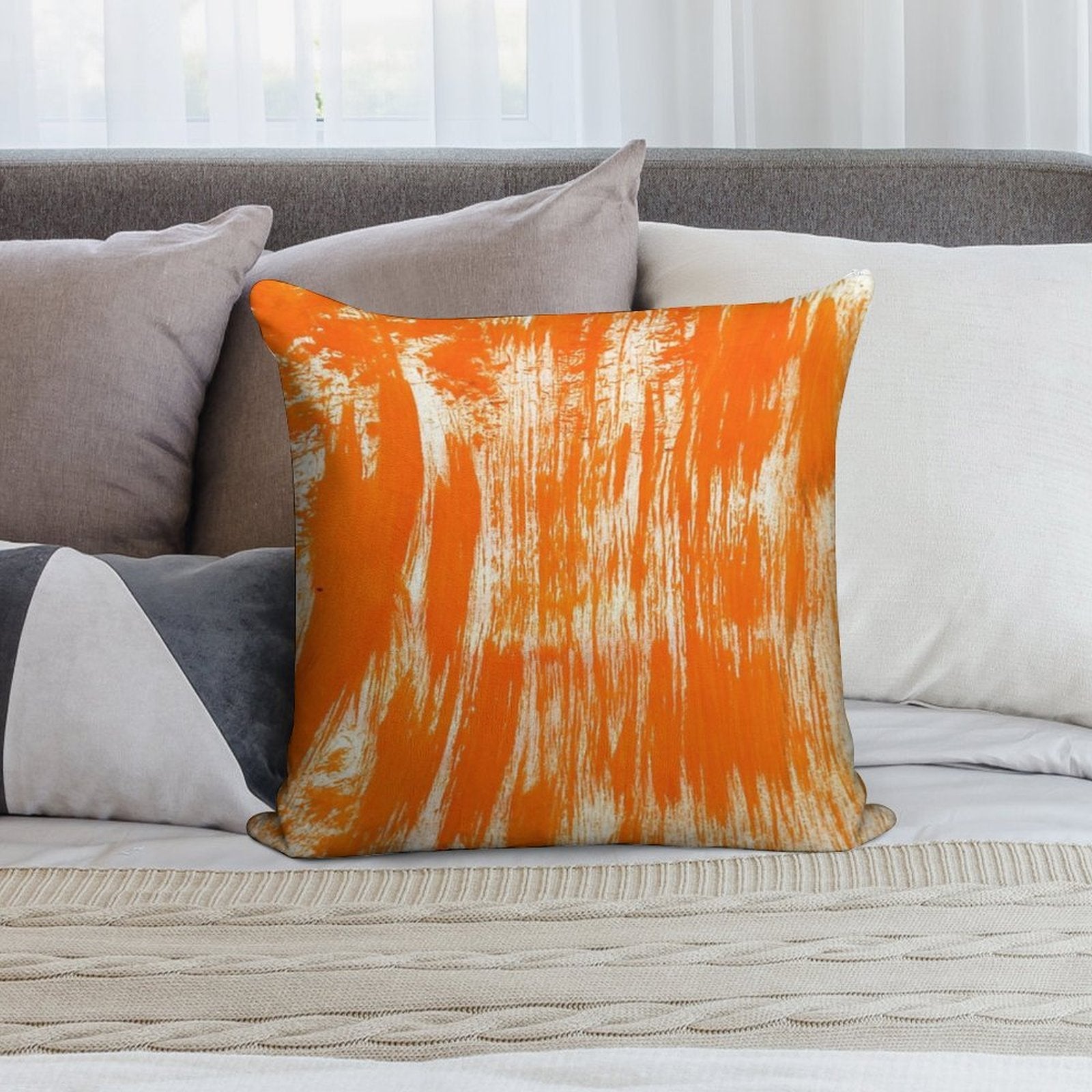 Orange Paint Brush Soft High-Density Material Throw Pillow