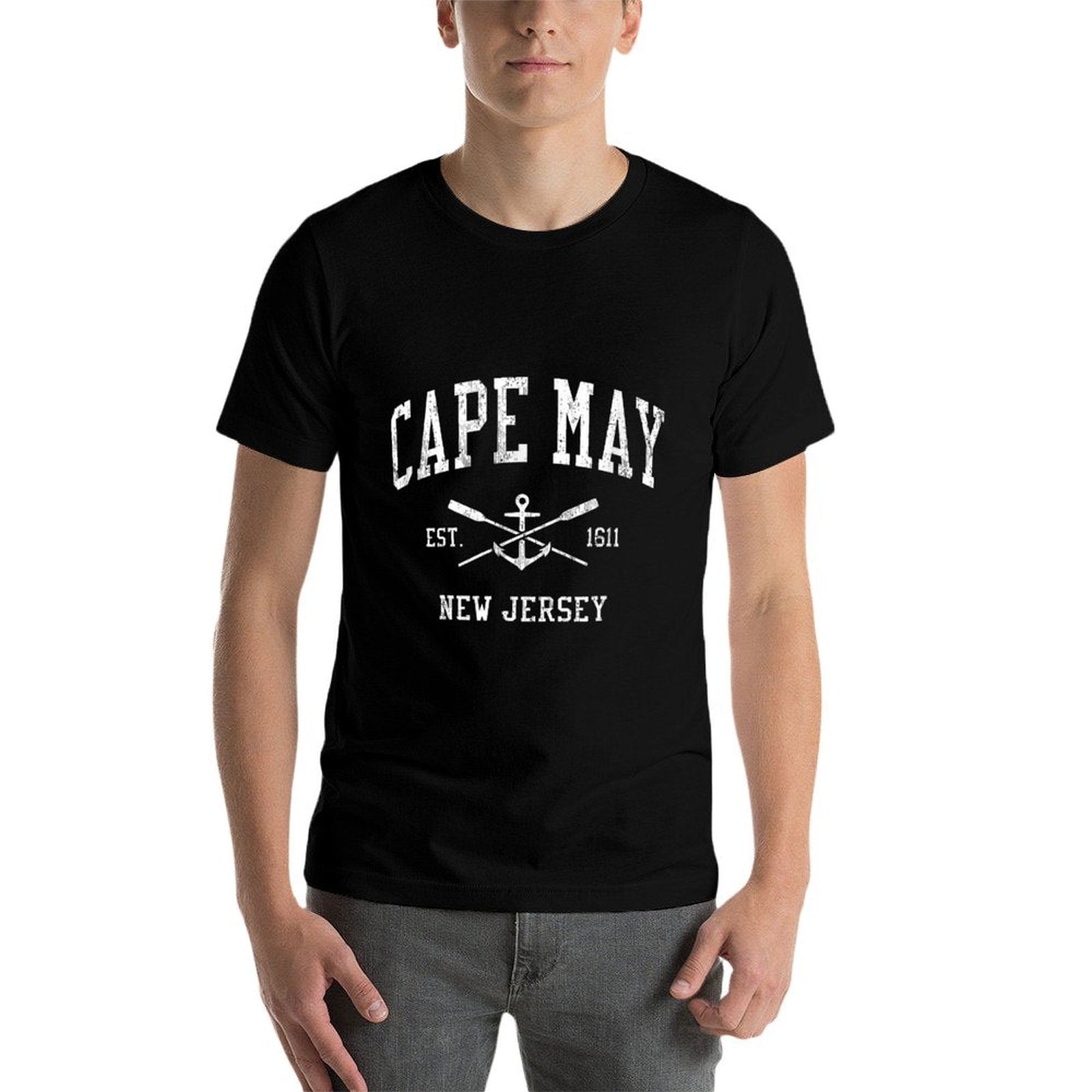 Cape May NJ Vintage Crossed Oars  Boat Anchor Sports  Slim-fit Cut T-Shirt