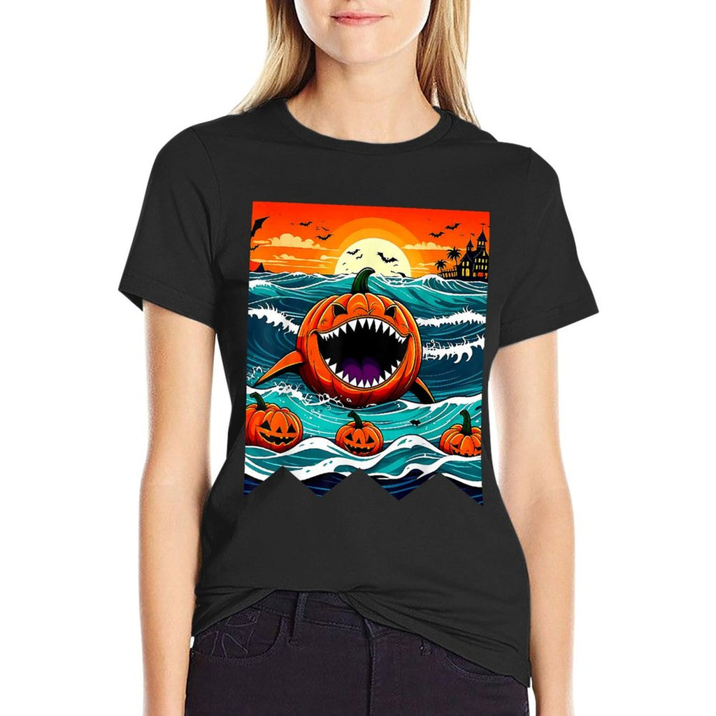 Halloween Pumpkin Shark Funny Summerween Spooky Summer Kids  Affordable Price T-Shirt