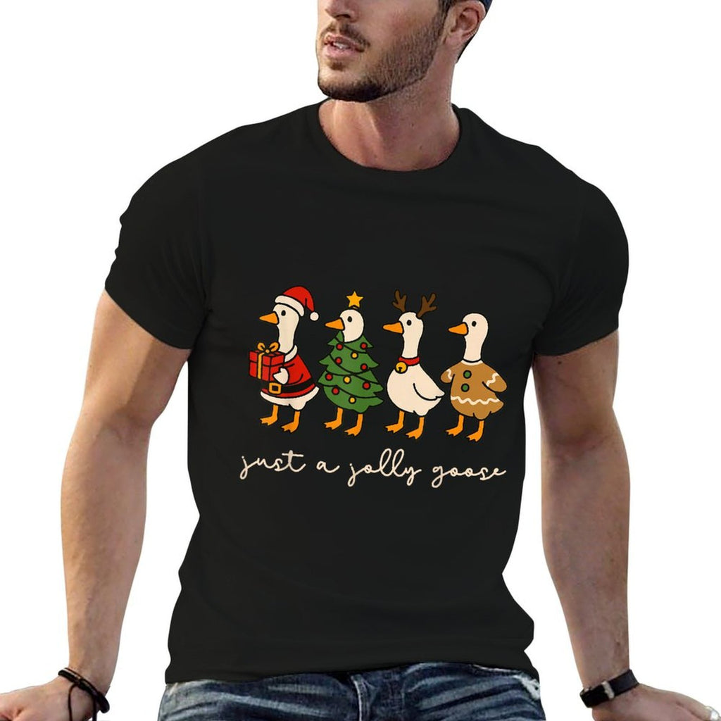 Just A Jolly Cute Goose Funny Merry Goosemas Christmas Xmas  Graphic-printed T-Shirt