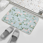 Magnolias Watercolor Asian Inspired Pastel Pink Mint  High-Traffic Bath Mat