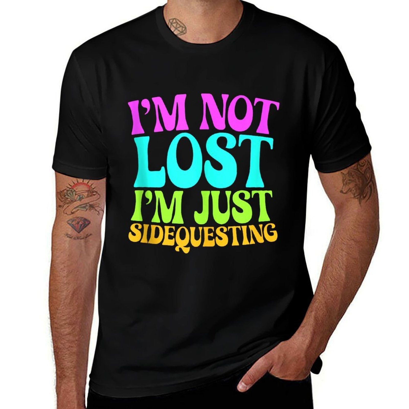 I’m Not Lost, I’m Just Sidequesting – Funny Rave EDM Groovy  Eco-friendly Material T-Shirt