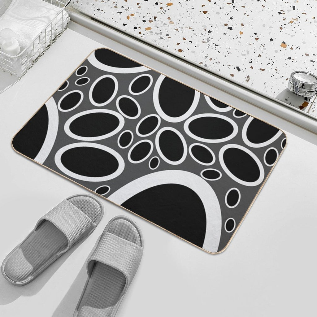 Black White And Grey Oval Pattern  Easy Maintenance Bath Mat