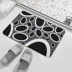 Black White And Grey Oval Pattern  Easy Maintenance Bath Mat