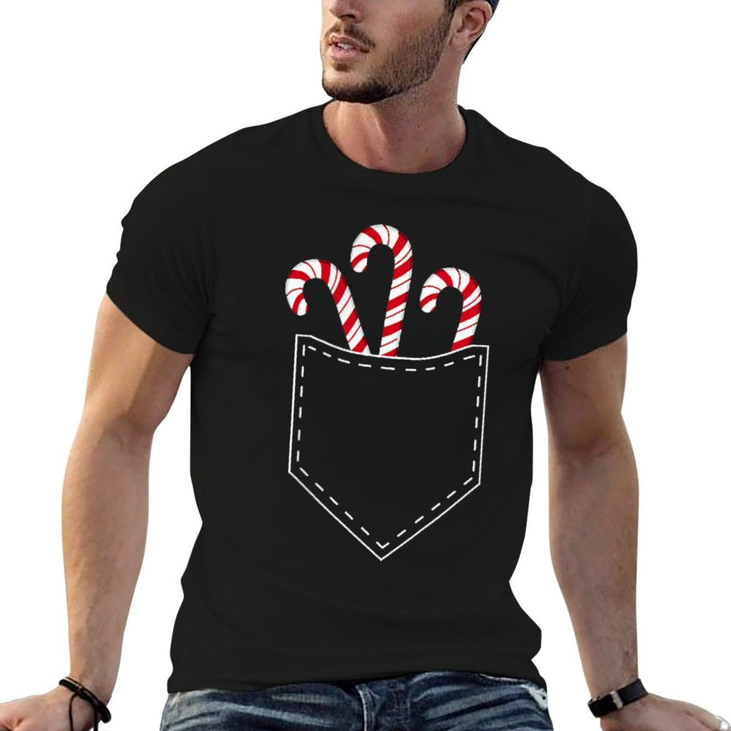 Candy Cane in Pocket Funny Retro Candy Lovers Christmas  Classic T-Shirt