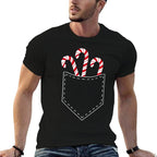 Candy Cane in Pocket Funny Retro Candy Lovers Christmas  Classic T-Shirt