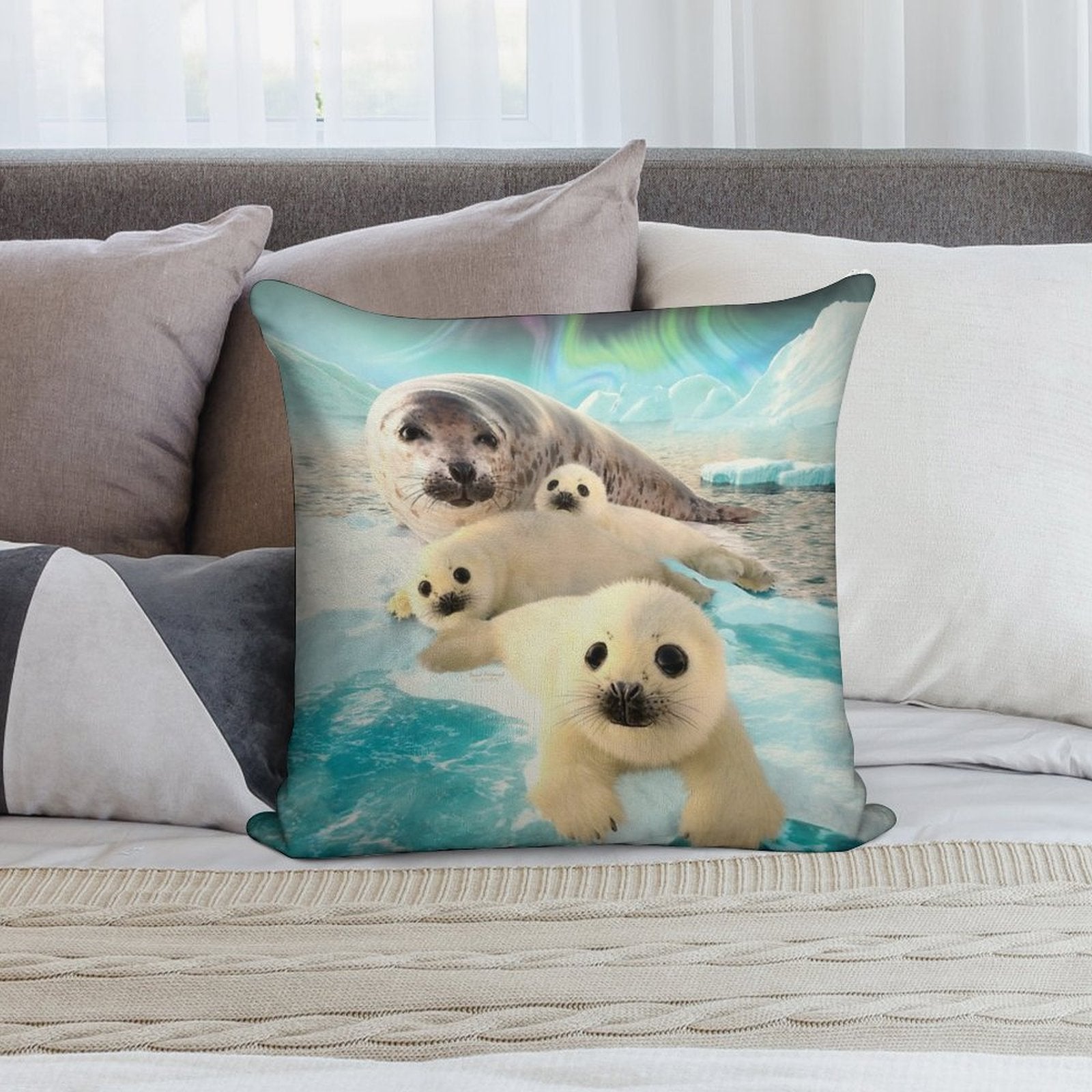 Grey Seals Arctic Soft Anti-Pilling Throw Pillow