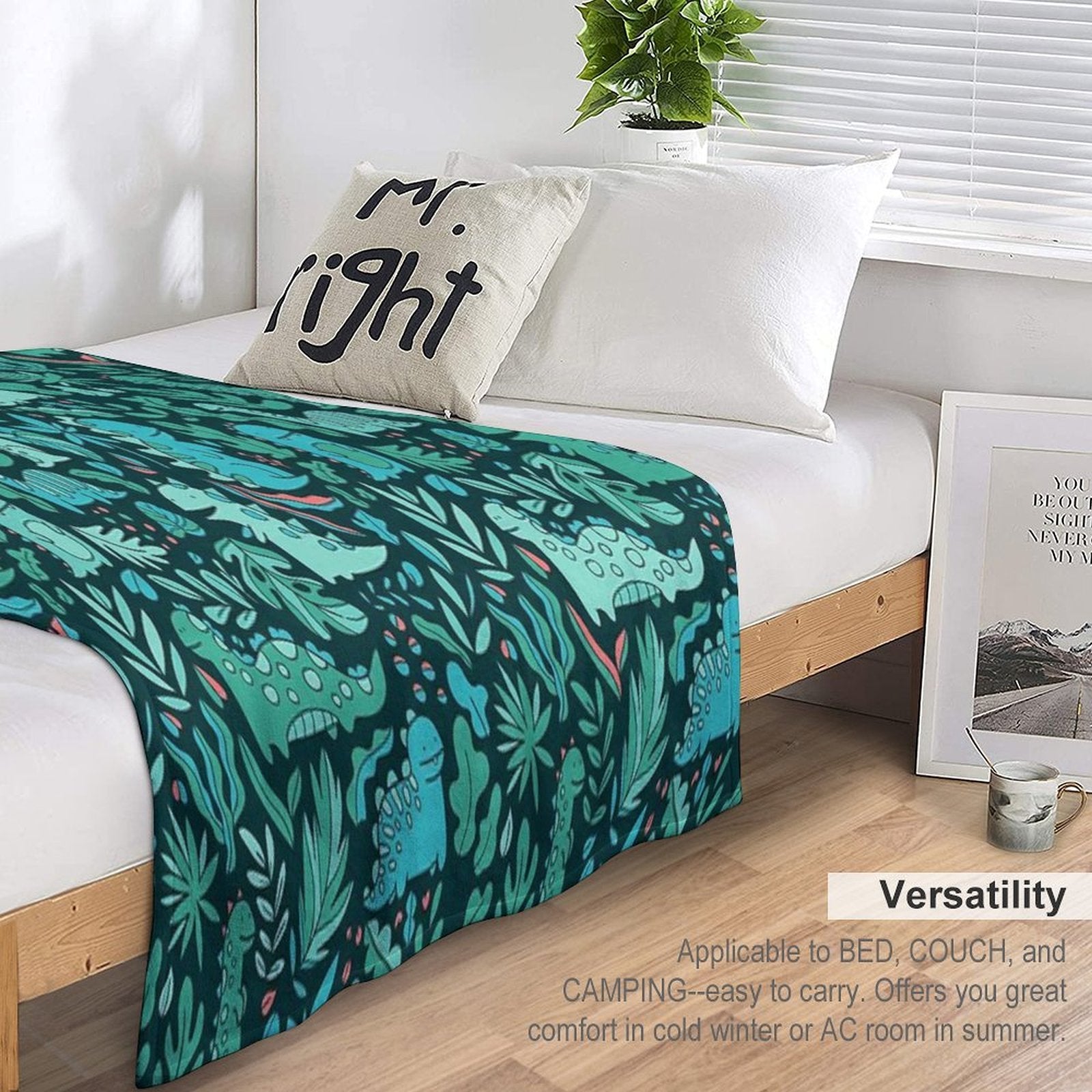 Cute Dinosaurs And Tropical Leaves Shrink-resistant Throw Blanket