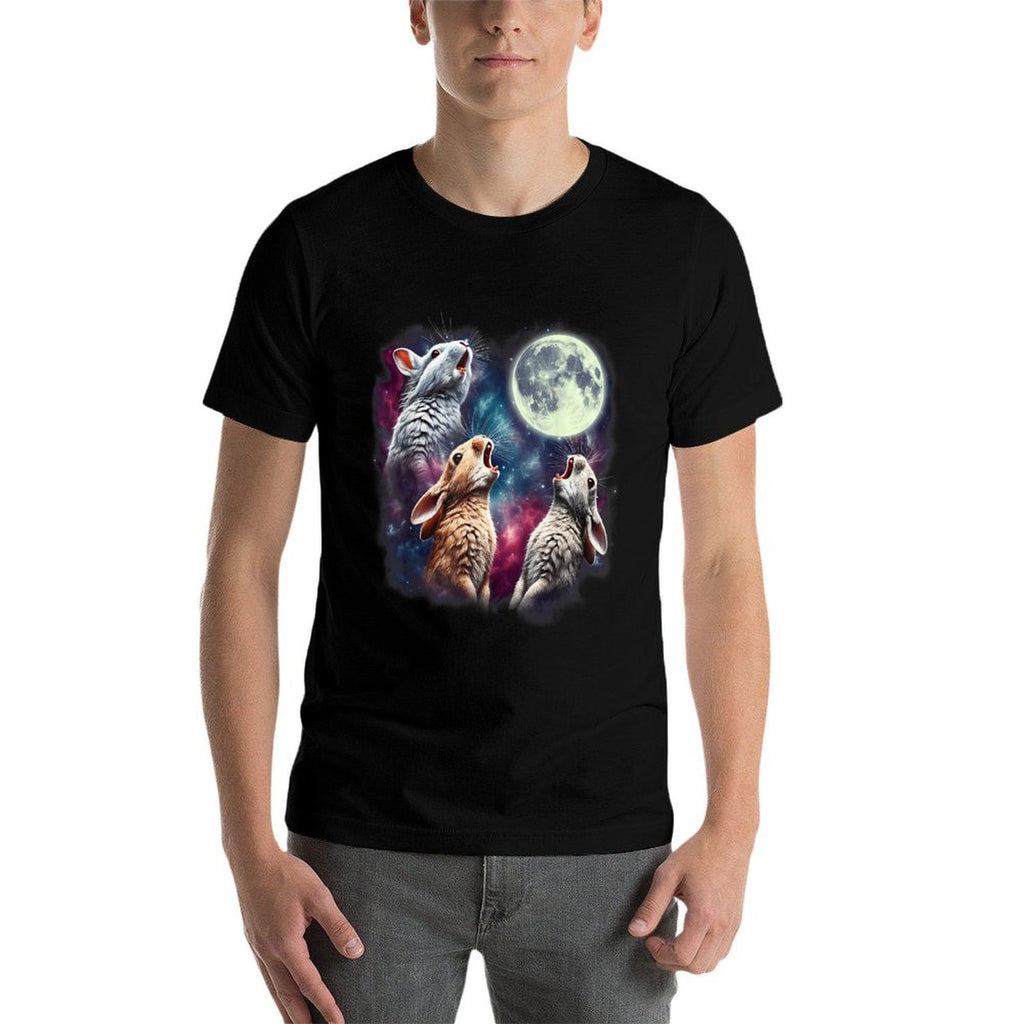 Three Rabbits Howling at Moon Funny Bunny Weird Cursed Meme  Summer-ready Fabric T-Shirt