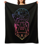 D20 CAT Rainbow Dnd Dice. Velvety-soft Throw Blanket