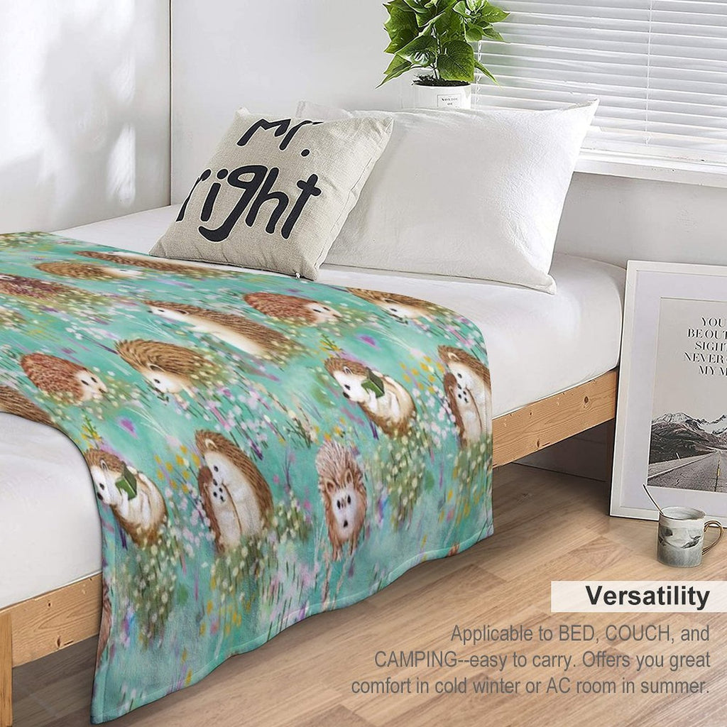 Hedgehog Spring Floral Velvety-soft Throw Blanket