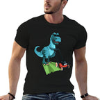 Cute Mowing Dino Dinosaur Lover Animal Gardener Funny Lawn Mower T-Rex Tractor Mowing Gift For Kids Toddler Unisex-Adults, Kids,  Summer-ready Fabric T-Shirt