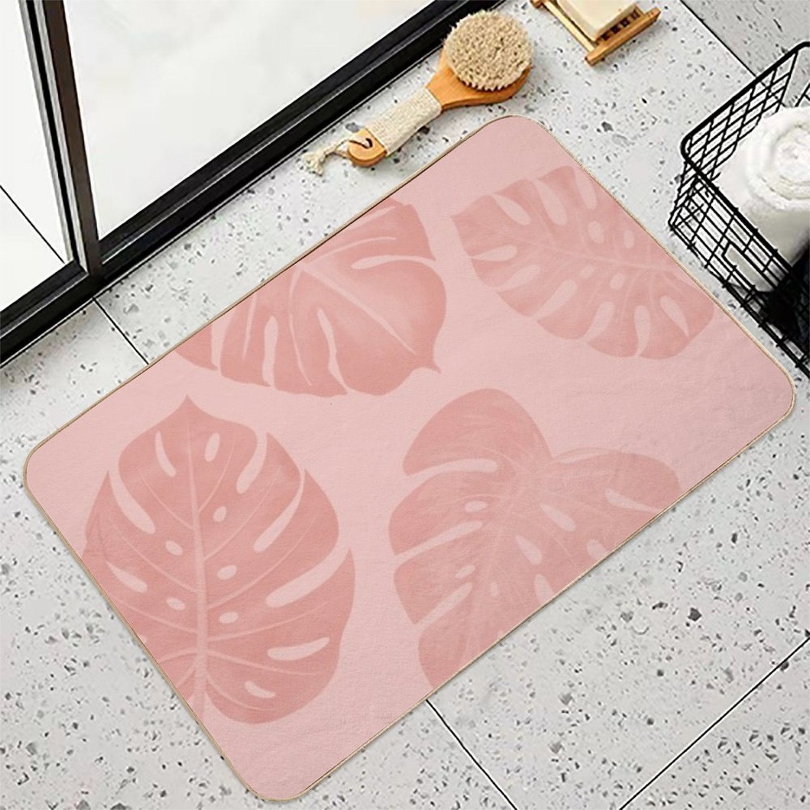 Coral Minimal Monstera  Versatile Bath Mat