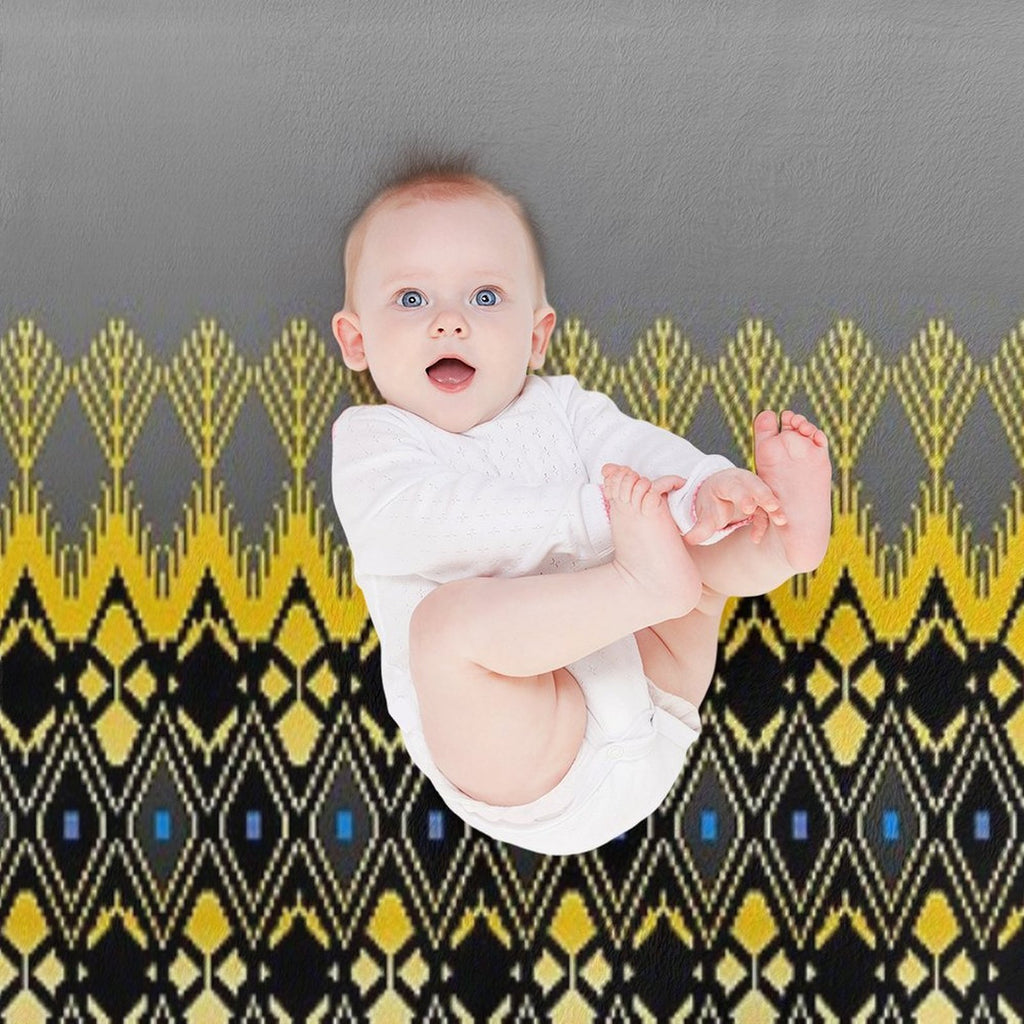 Thai Silk  Gray Black Gold Thai Silk Design  Gray Black Gold Geometric Pattern Machine-washable Throw Blanket