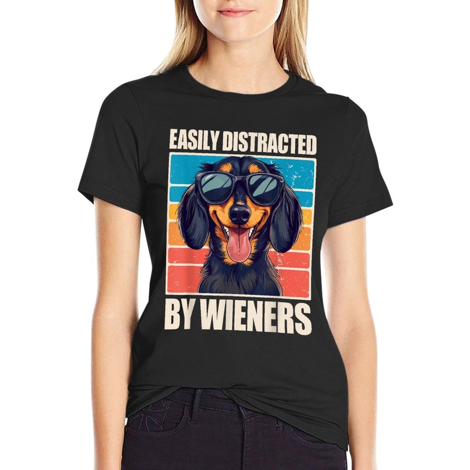 Easily Distracted By Wieners Dachshund  Polyester Blend T-Shirt