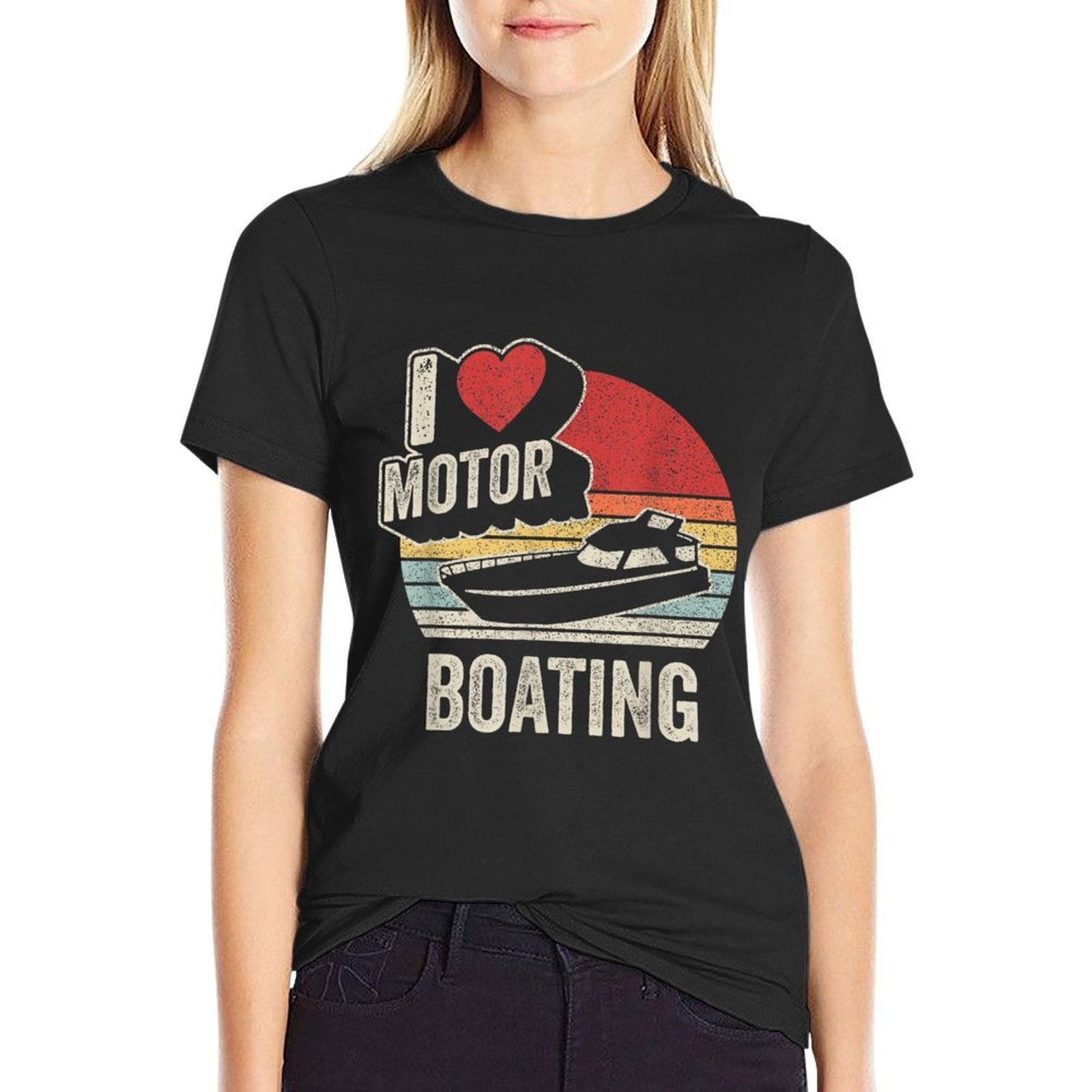 Vintage Retro I Love Motor Boating Funny Boater  Trendy Pattern T-Shirt