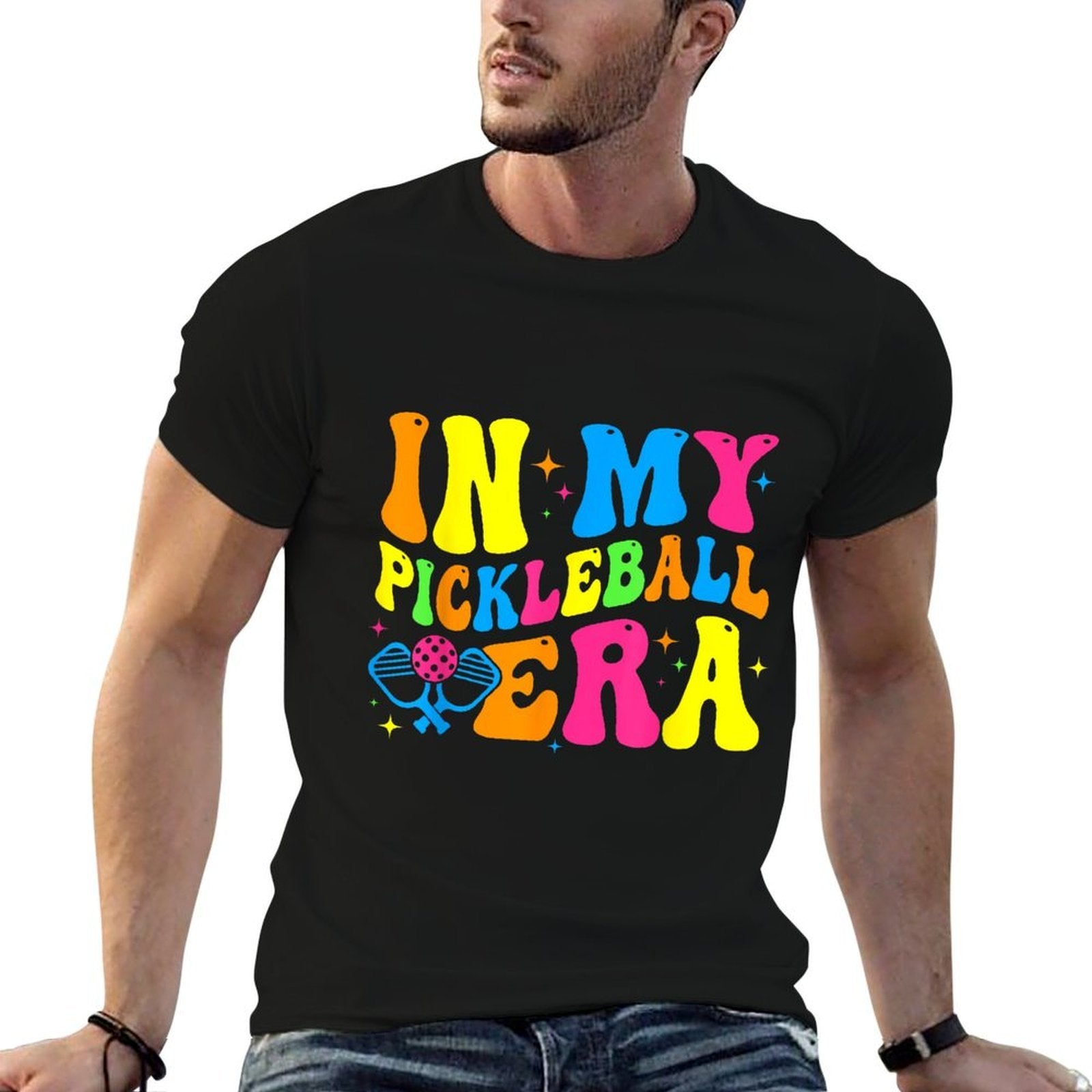 Retro Groovy In My Pickleball Era Funny Pickleball Player  Durable T-Shirt