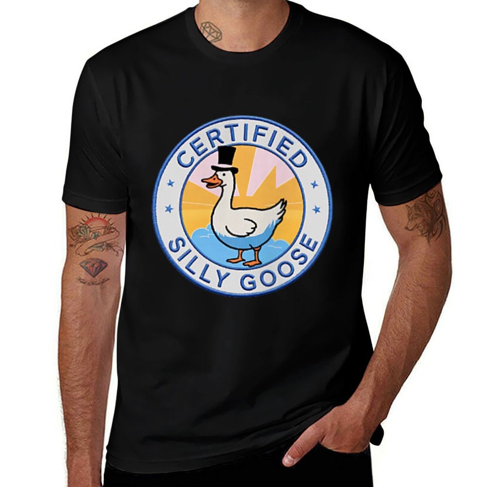 Certified Silly Goose Badge Funny Trendy Meme Joke Apparel  Slim-fit Cut T-Shirt