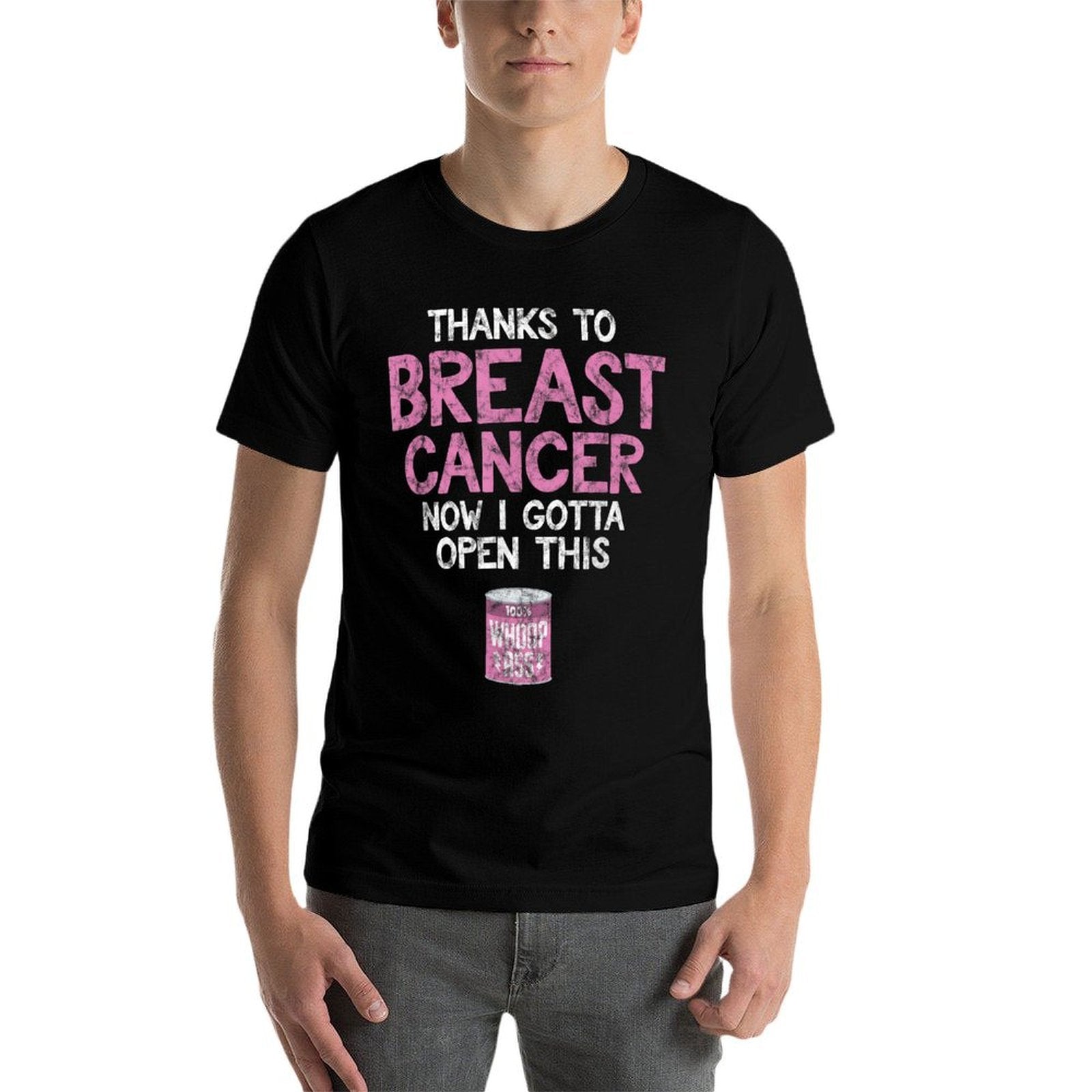 Breast Cancer Fighter  Open A Can of Whoop Ass Funny Quote  Vintage-inspired T-Shirt