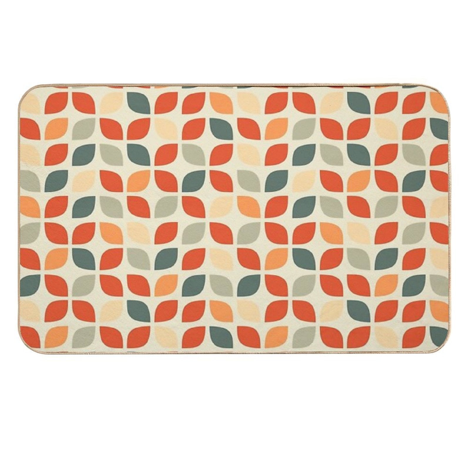 Mid Century Modern Tulip Pattern Red Blue  Pet-Safe Bath Mat