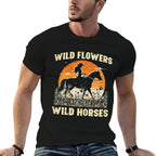 Wild Flowers Horses Cowgirl Retro Rodeo Girls Kids Women  Soft T-Shirt